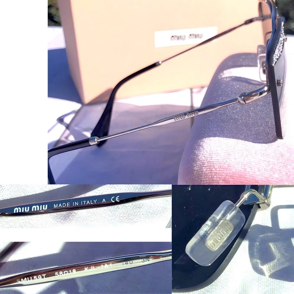 🆕 MIU MIU SOCIETY Black & sparkles Square rimless Sunglasses (810)